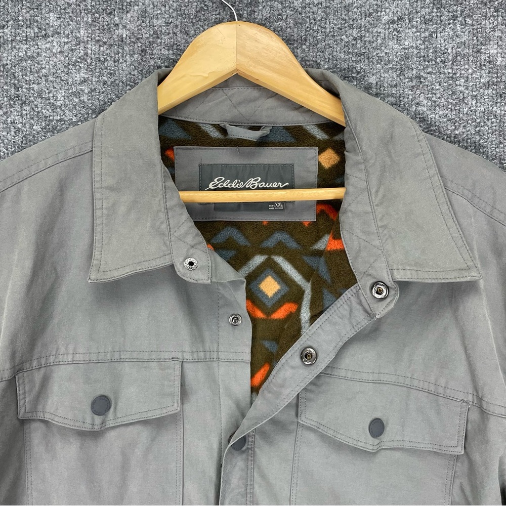 Eddie Bauer Jacket Men’s XXL Gray Fleece Blanket Lined Aztec Snap Chore Coat
